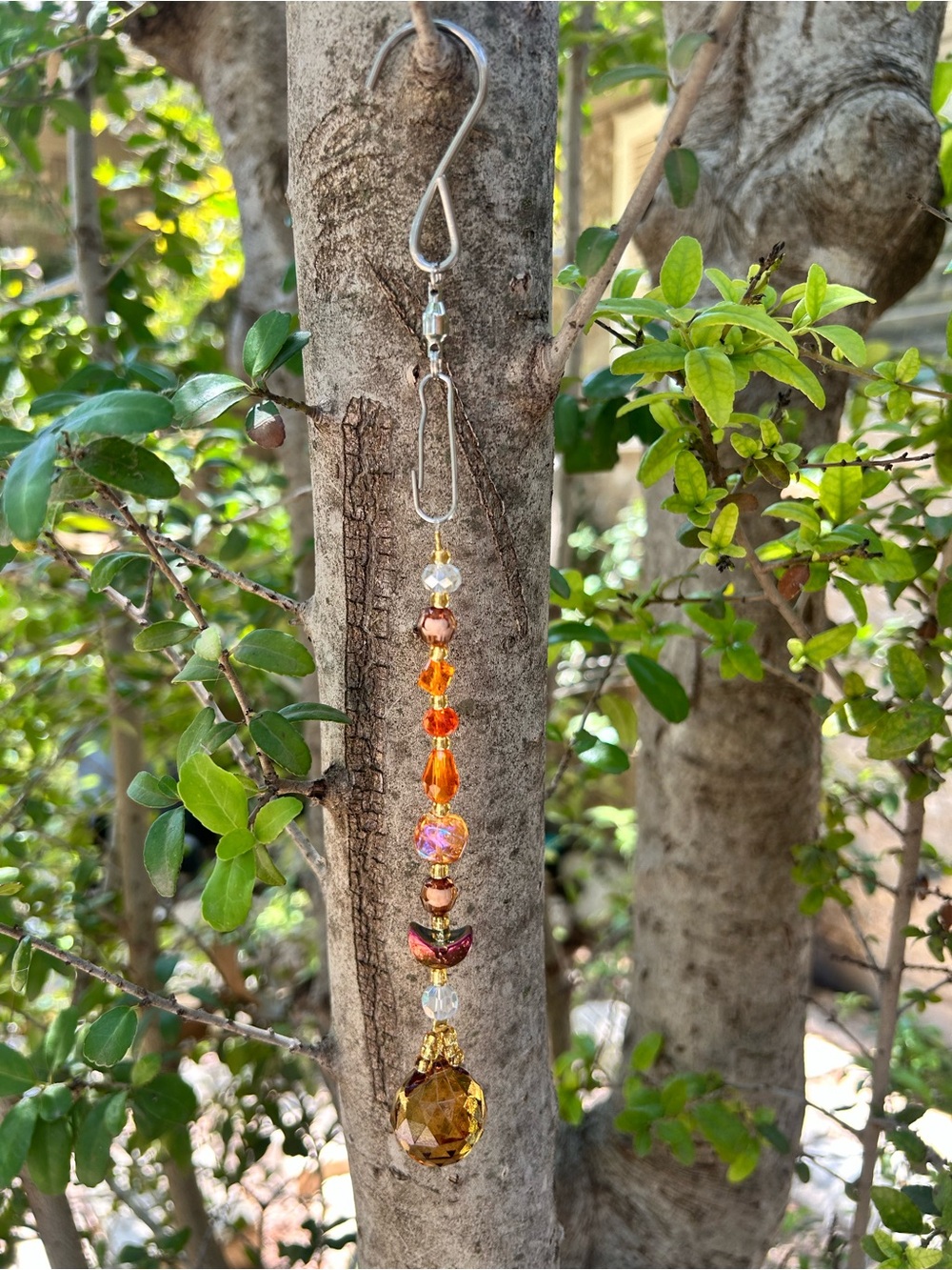 9” Orange Crystal Beaded Small Suncatcher - Gold and Orange Accent